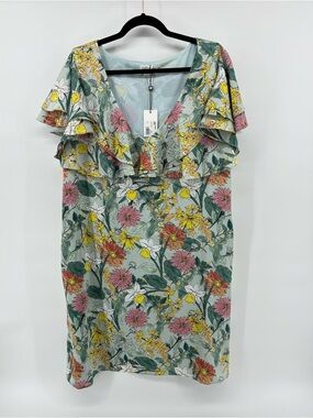 Floral Ruffle V-Neck Women’s Dress in Sage Green
